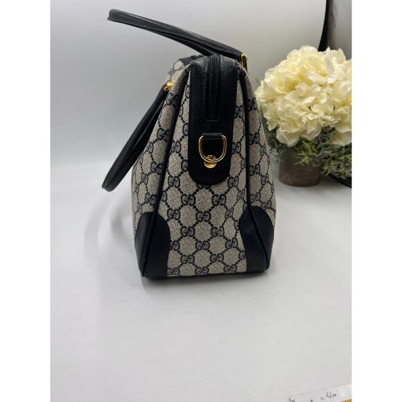 Gucci Designer 80’s Vintage Monogram GG Navy Boston Top Handle Handbag Satchel - Picture 13 of 14
